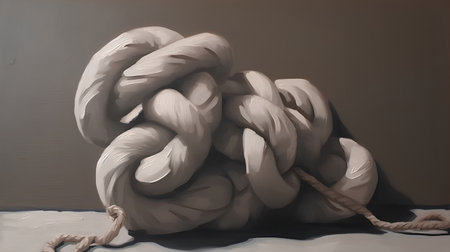 Painting of a rope twisted into a knot on a dark backgroundの素材