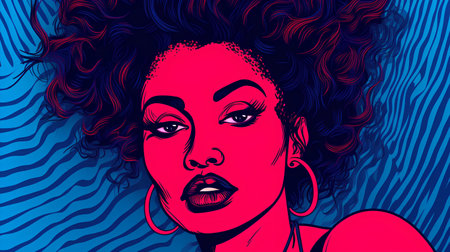Beautiful woman face. Vector illustration in pop art comic style.の素材