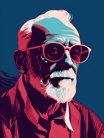 Portrait of an old man with glasses. Vector illustration in retro style.の素材