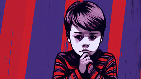Vector illustration of a girl in a pop art style on a striped background.の素材