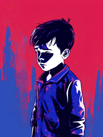 Portrait of a boy in a grunge style. Vector illustration.の素材