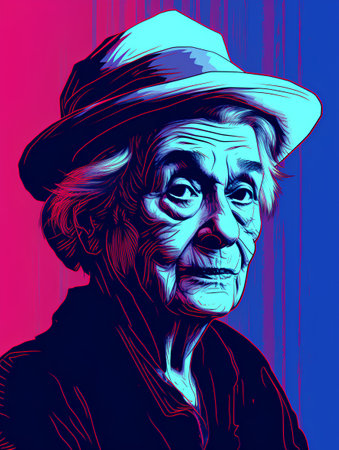 Portrait of an elderly man in a hat. Vector illustration.の素材