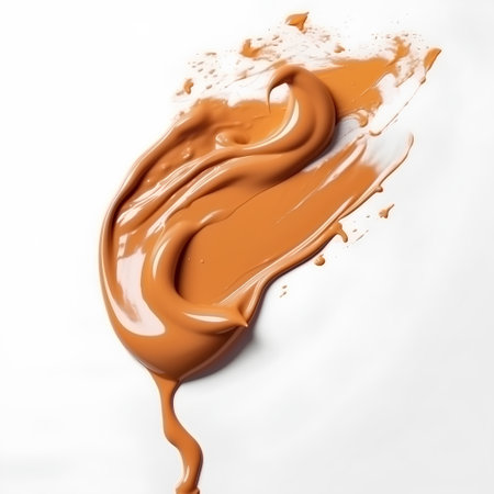 close up of a make up powder and chocolate syrup on white backgroundの素材