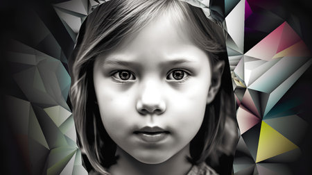 Portrait of a beautiful little girl in a low poly style.の素材