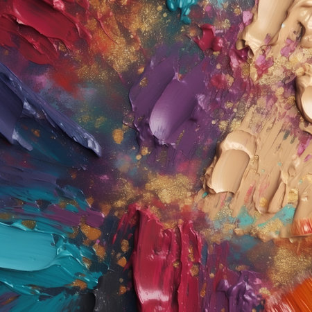 Paint strokes of different colors on a textured background close-upの素材