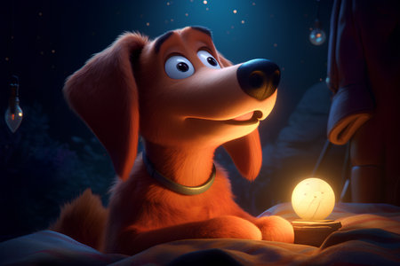 Illustration of a dog with a lamp in his hand, 3d renderの素材
