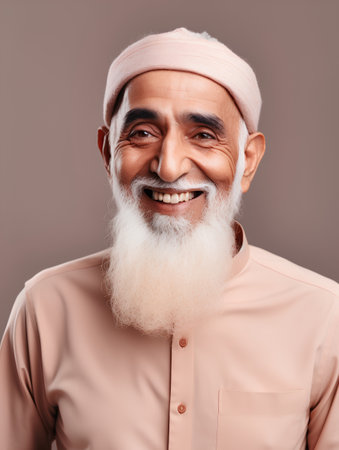 Portrait of a smiling Indian man with white beard and turban.の素材