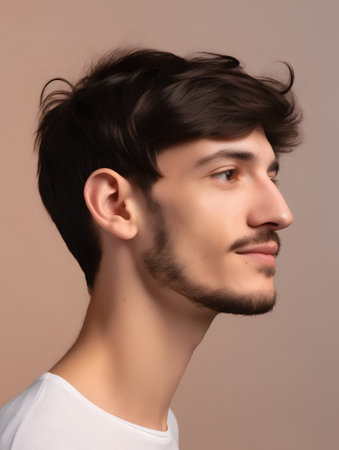 Handsome young man with stylish haircut. Studio fashion portrait.の素材