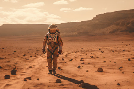 Astronaut in the desert. Mars exploration. Science fiction.の素材