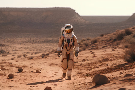 Astronaut in the desert of the planet Mars in a spacesuitの素材