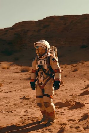 Astronaut in the desert of Wadi Rum, Jordan.の素材
