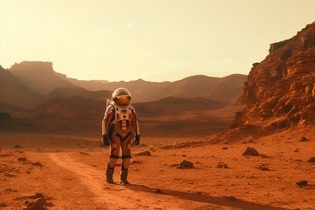 Astronaut in the desert. 3D rendering. Vintage style.の素材