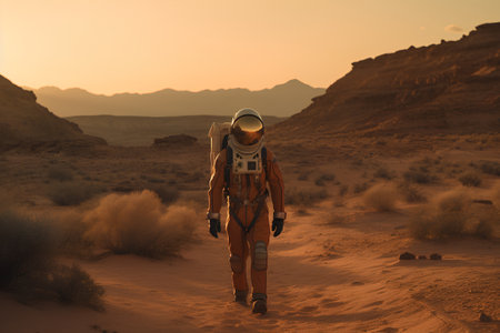 Astronaut in the desert. 3D render. Fantasy.の素材