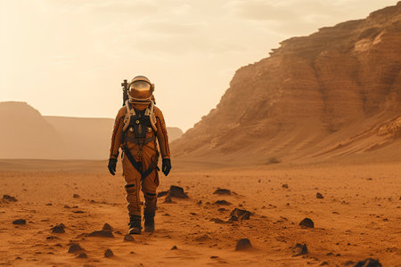 Astronaut in space suit in the desert. 3d renderingの素材