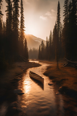 Fantastic sunrise on the lake in the mountains. Dramatic scene.