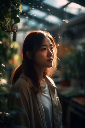 Portrait of a beautiful young asian woman in the garden.の素材