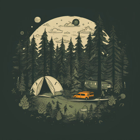 Camping in the forest. Vector illustration of a camping tent.の素材