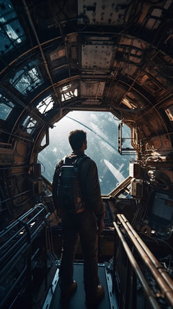 View from the window of the spaceship. View from the inside.の素材