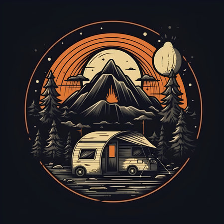 Camping in the mountains. Vector illustration for t-shirt print.の素材