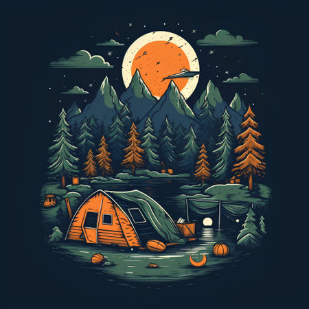 Camping in the woods. Vector illustration on the theme of camping.の素材