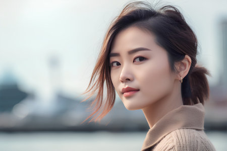 Beautiful asian woman portrait with city background, asian beautyの素材