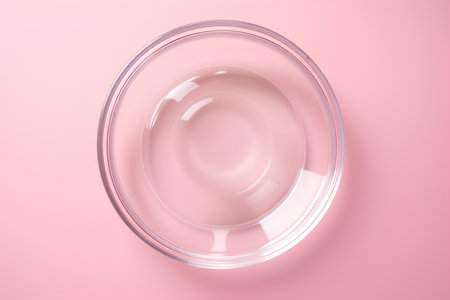 3d render of a round glass plate on a pink background.の素材