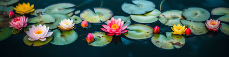 Beautiful lotus flower in the pond. Colorful water lily.の素材