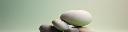 Pile of zen stones on green background with copy space.の素材