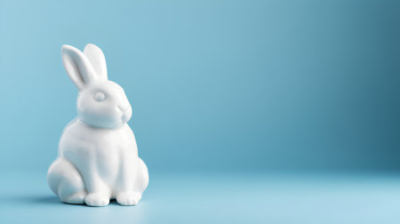 White easter bunny on a blue background. 3d rendering.の素材