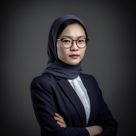Portrait of a beautiful asian businesswoman wearing hijab and glassesの素材