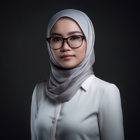 Portrait of beautiful asian muslim woman with hijab and glassesの素材