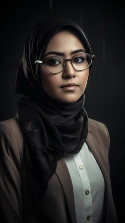 Portrait of a beautiful muslim woman wearing glasses and hijab.の素材