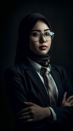 Portrait of a beautiful muslim businesswoman wearing glasses and hijab.の素材
