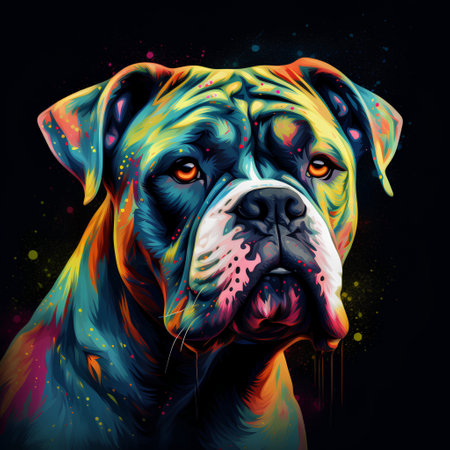 Boxer dog portrait. Vector illustration on black background. Animal portrait.の素材