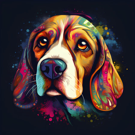 Portrait of Beagle dog with abstract colorful background. Vector illustration.の素材