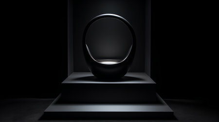 3d render of black podium in dark room illuminated by spotlightsの素材