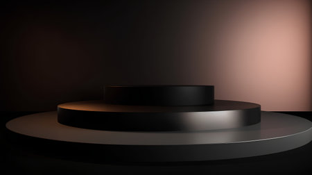 Black podium on dark background. 3d render. Mock up.の素材