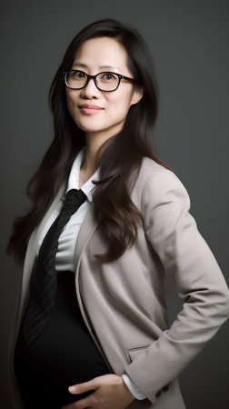 Portrait of a beautiful asian businesswoman in suit and glassesの素材