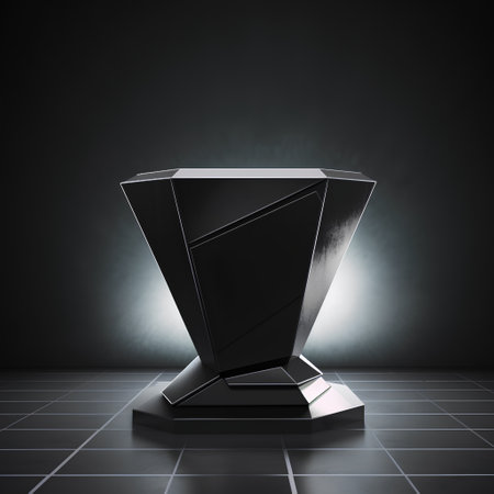 Black trophy on black background, 3d render. Computer digital drawing.の素材