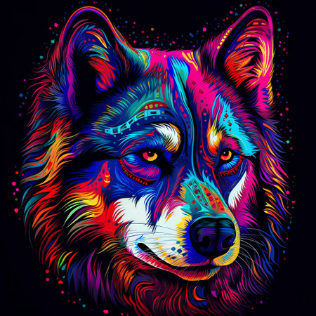 Portrait of a wolf with multicolored patterns. Vector illustration.の素材