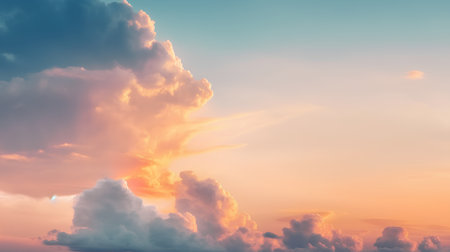 Sunset sky background with tiny clouds. 3d rendering illustration.の素材