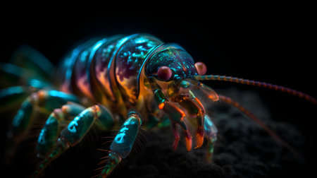 3d rendering of a colorful spider isolated on black background, digital illustrationの素材