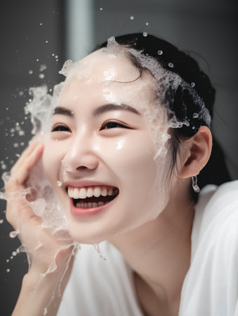 Beautiful asian woman take a shower in the morning, beauty concept.の素材