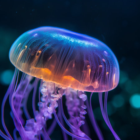 Jellyfish swimming in the ocean. 3d rendering, 3d illustration.の素材
