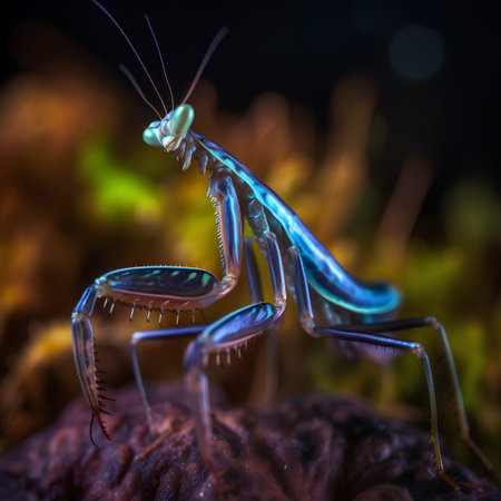 Praying mantis on a dark background. 3d renderingの素材