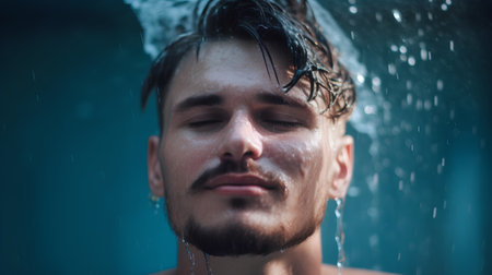 Portrait of a handsome young man under the shower. Male beauty, fashion.の素材