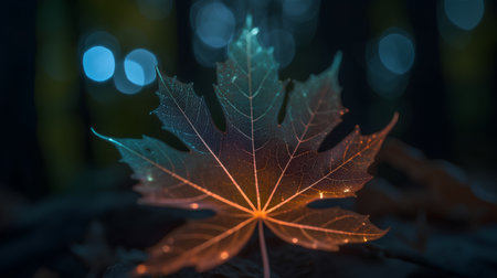 Maple leaf with bokeh background. Abstract autumn concept.の素材