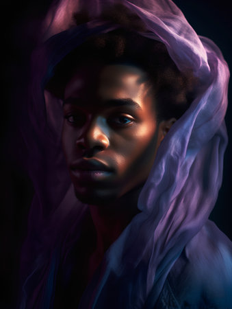 Fashion portrait of young african american man in a turban.の素材