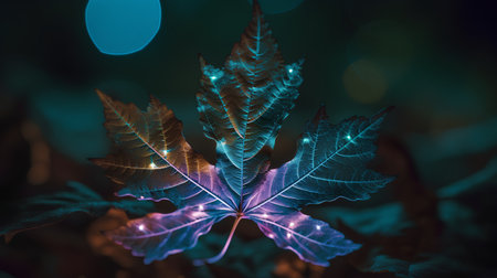 Beautiful autumn leaves with bokeh lights. 3d renderingの素材