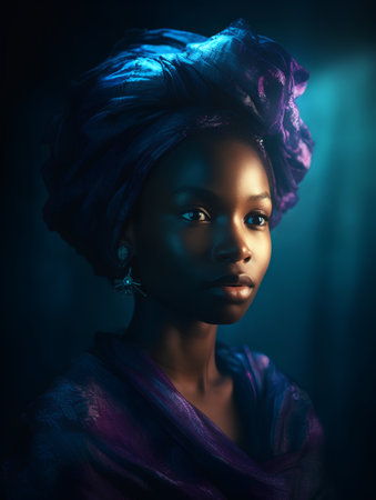 Portrait of a beautiful african woman in a turban on her headの素材